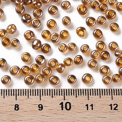 Dark Goldenrod Glass Seed Beads, Trans. Colours Lustered, Round, Dark Goldenrod, 4mm, Hole: 1.5mm, about 4500pcs/pound