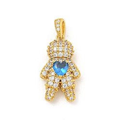 Настоящее золото 18K Подвески из латуни с покрытием из прозрачного кубического циркония, долговечный, без кадмия и без свинца, Мальчик с сердцем, реальный 18 k позолоченный, 22.5x13.5x6 мм, отверстие : 5x2.5 мм