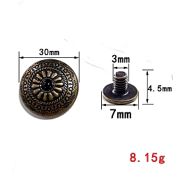 Античная Бронза Декоративные заклепки из сплава в тибетском стиле, с имитацией синтетической бирюзы и железным винтом, цветок, античная бронза, 30 мм