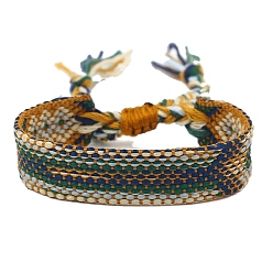 Sandy Brown Bohemia Polyester Braided Rhombus Cord Bracelet, Adjustable Bracelet for Women, Sandy Brown, 5-3/4 inch(14.5cm)