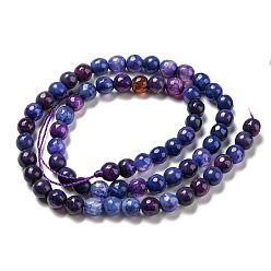 Blue Natural Agate Beads Strands, Dyed & Heated, Round, Faceted, Blue, 6mm, Hole: 1mm, about 62pcs/strand, 14.37~14.76 inch(36.5~37.5cm)