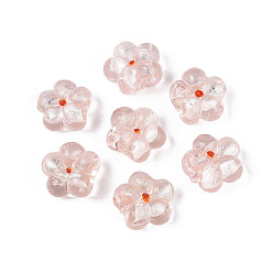 Pink Ручная серебряная фольга стеклянные бусины Lampwork, цветок, розовые, 13~15x14~15x7~9 мм, отверстие : 1~2 мм