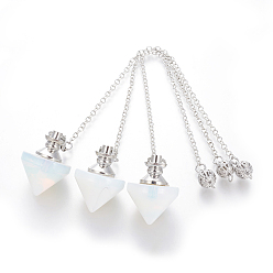 Опал Маятники биолокации опалового конуса, с латунными выводами и цепочкой из сплава, платина, 210~216x2.5 мм, отверстие : 1.4~1.9x1.6~2 мм