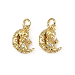 Настоящее золото 18K Латунные микро проложить кубического циркония подвески, Луна прелести, с целью перехода в кольце, долговечный, без кадмия и без свинца, стойки покрытие, реальный 18 k позолоченный, 13x9x4 мм, отверстие : 3 мм