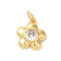 Настоящее золото 18K Подвески из латуни с покрытием из прозрачного кубического циркония, с целью перехода в кольце, долговечный, без свинца и без кадмия, цветок, реальный 18 k позолоченный, 17x13x3 мм, отверстие : 3 мм