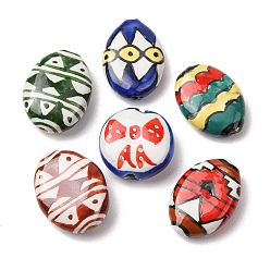 (52) Непрозрачная лаванда Фарфоровые бусины ручной работы, овал с узором в виде пасхального яйца, пастельный фарфор, разноцветные, 18~22.5x16~19x5.5~8 мм, отверстие : 2 мм