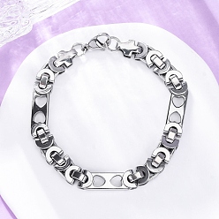 Нержавеющая Сталь Цвет 201 из нержавеющей стали византийские браслеты цепи, прямоугольник с сердечками браслеты-цепочки с 304 застежками из нержавеющей стали, цвет нержавеющей стали, 8-5/8 дюйм (21.8 см)