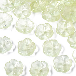 Желто-Зеленый Прозрачные стеклянные бусины из искусственного нефрита, окрашенные распылением, цветок, желто-зеленый, 15x15x6 мм, отверстие : 1.2 мм
