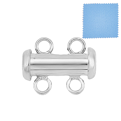 Серебро 1 шт. 925 застежки-защелки из стерлингового серебра, трубка, 1Замшевая ткань из ПК, квадратная салфетка для полировки серебра, 2 нитей, 4-луночное, серебряные, 14x11x6 мм, отверстие : 1.8 мм