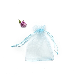 Небесно-голубой Прямоугольные сумки для хранения подарков из органзы на шнурке, голубой, 12x9 см