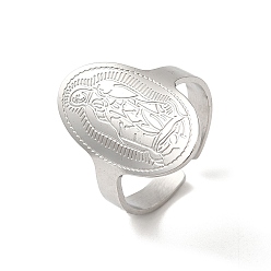 Нержавеющая Сталь Цвет Не тускнеет 304 открытые манжеты из нержавеющей стали для женщин, овал с девственной рисунком мэри, цвет нержавеющей стали, размер США 8 1/4 (18.3 мм)