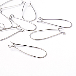Platinum Brass Hoop Earrings Findings Kidney Ear Wires, Lead Free, Cadmium Free and Nickel Free, Platinum, 20~21 Gauge, 33x14x0.7~0.8mm