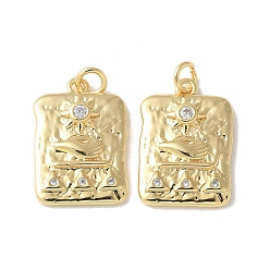 Настоящее золото 18K Латунные микропаве прозрачные подвески с фианитом, прямоугольник с солнечными чарами, без кадмия и без свинца, долговечный, стойки покрытие, с целью перехода в кольце, реальный 18 k позолоченный, 17x12x3 мм, отверстие : 2 мм