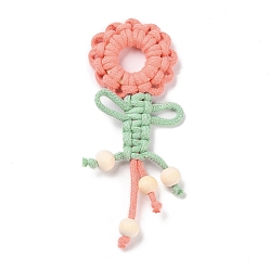 Tomate Große Anhänger aus Polycotton-Stoff, mit Holzperlen, Blume des Lebens-Charms, Tomate, 137~142x52~55x11.5 mm, Bohrung: 5x5 mm