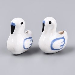 Васильковый Ручной фарфоровые керамические шарики, лебедь, Famille выросли стиле, васильковый, 21~22x17.5~18.5x12.5~13.5 мм, отверстие : 1.6~2 мм