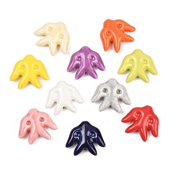 Mixed Color Handmade Porcelain Beads, Bright Glazed Porcelain, Bird, Mixed Color, 25.5~26.5x29.5~30.5x9~9.5mm, Hole: 2.5mm