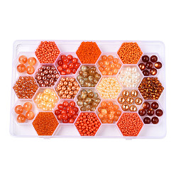 Coral DIY 24 Style Acrylic & Resin Beads Jewelry Making Finding Kit, Round & Rice, Coral, 2.2~12x1.5~11.5mm, Hole: 0.7~2.2mm