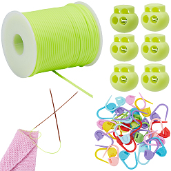 Зелено-Желтый 30шт. Экологически чистые держатели для маркеров для вязания и крючком из АБС-пластика, в комплекте: 1рулон синтетического резинового шнура и 6пластиковые фиксаторы шнура, зеленый желтый, 22x11x3 мм, штифты : 1 мм