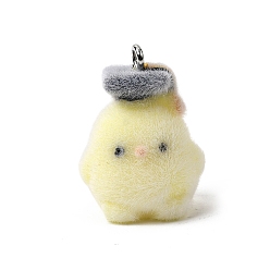 Цыпленок Флокированные подвески из непрозрачной смолы, с платиновыми тоновыми железными петлями, светло-желтый, цыпленок, 23.5x17x15 мм, отверстие : 2 мм