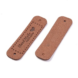 Sienna PU Leather Label Tags, Handmade Embossed Tag, with Holes, for DIY Jeans, Bags, Shoes, Hat Accessories, Rectangle with Word Handmade, Sienna, 55x15x1.2mm, Hole: 2mm