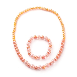 Tomate Acrylperlenarmband & Halskette Set für Kinder, mit transparenter Perle in Perle & ab Farbe plattiert & undurchsichtigen Acrylperlen, Runde, Tomate, Innendurchmesser: 4-1/8 Zoll (10.4 cm), Innendurchmesser: 1.85 Zoll (47 mm)