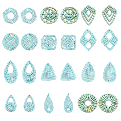 Pale Turquoise Resin Pendants, Imitation Woven Rattan Pattern, Mixed Shapes, Pale Turquoise, 24pcs/set