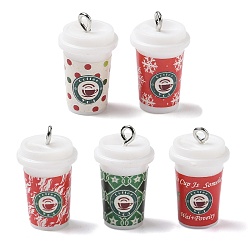 (52) Непрозрачная лаванда Подвески из непрозрачной смолы на рождественскую тематику, чашка кофе, с железной платиной петлей, разноцветные, 25.5x14.5 мм, отверстие : 2 мм