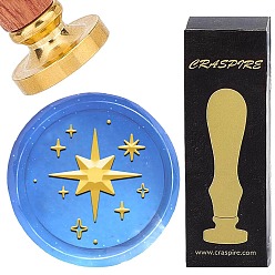 Звезда Набор сургучной печати, золотистый тон сургучной печати цельная латунная головка, с деревянной ручкой в стиле ретро, для конвертов приглашений, подарочная карта, звезда, 83x22 мм, штампы: 30x14.5 мм