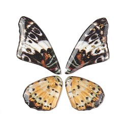 Goldenrod Translucent Resin Pendants Set, with Gold Foil, Butterfly Wing Charm, Goldenrod, 23~39x19.5~24x2.5mm, Hole: 1mm, 4pcs/set