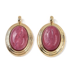 Настоящее золото 18K Природные подвески родонит, латунные овальные подвески, реальный 18 k позолоченный, 23x15.5x6.5 мм, отверстие : 2.5 мм