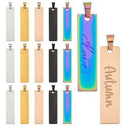 (52) Непрозрачная лаванда 15 шт. 5 цвета 304 подвески из нержавеющей стали, лазерная резка, штамповка пустой метки, прямоугольные, разноцветные, 41x10x1.4 мм, отверстие : 6 мм, 3 шт / цвет