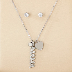 Нержавеющая Сталь Цвет День матери 304 ювелирные наборы из нержавеющей стали, Серьги-гвоздики со стразами и колье с подвеской в виде сердца со словом «мама»., цвет нержавеющей стали, 15.74" (40 см), 6 мм