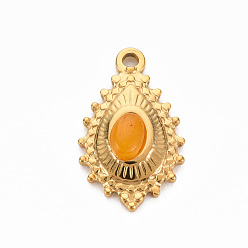 Оранжевый 304 подвески из нержавеющей стали, с топаз-нефритом, слеза, оранжевые, 22x14x5 мм, отверстие : 1.6 мм