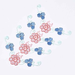 Steel Blue Computerized Embroidery Non Woven Fabric Iron On/Sew On Patches, with Polyester Thread Costume Accessories, Hot Melt Adhesive on the Back, Plum Blossom, Steel Blue, 190x75x1.5mm