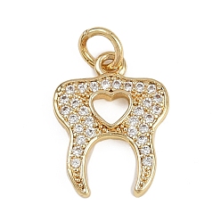 Прозрачный Латунные микро проложить кубического циркония бусы, зубы с сердцем, без кадмия и без свинца, реальный 18 k позолоченный, с целью перехода в кольце, прозрачные, 15.5x12x2 мм, отверстие : 3 мм