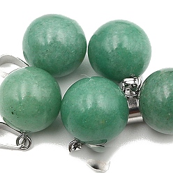 Green Aventurine Natural Green Aventurine Round Charms with Platinum Plated Metal Snap on Bails, 14mm