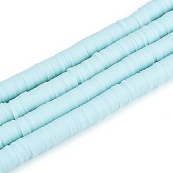 Небесно-голубой Полимерной глины ручной работы бисер нитей, для поделок ювелирных изделий, Heishi бусы, Диск / плоские круглые, голубой, 6x0.5~1 мм, отверстие : 1.8 мм, около 290~320 шт / нитка, 15.75 дюйм ~ 16.14 дюйм (40~41 см)