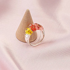 Красный Кольца из прозрачной смолы с сухими цветами, красные, размер США 8 1/2 (18.5 мм)