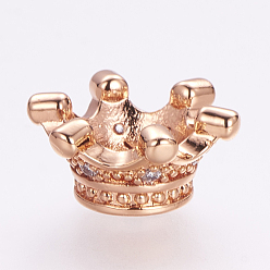 Розовое Золото Латунные микро проложить Цирконий Европейский бисером, корона большое отверстие бусина, розовое золото , 14x7 мм, отверстие : 5 мм