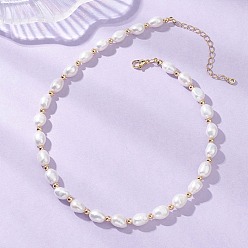 Белый Натуральные пресноводные жемчужные ожерелья из рисовых зерен для женщин, золотые, белые, 15.55 дюйм (39.5 см)