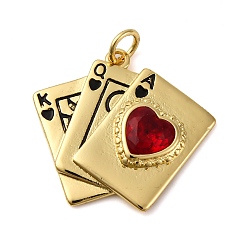 Настоящее золото 18K Латунные микро проложить кубического циркония подвески, игральные карты, с целью перехода в кольце, долговечный, без кадмия и без свинца, стойки покрытие, реальный 18 k позолоченный, 22x23.5x4.5 мм, отверстие : 3 мм