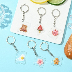 Mixed Shapes Смола подвеска украшения, с железными разрезными брелоками, разнообразные, 91.5 мм