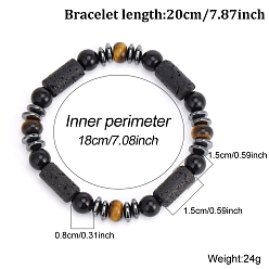 Смешанные камни Регулируемые плетеные браслеты из натуральных смешанных драгоценных камней, сплав эластичные браслеты для женщин и мужчин, 7-1/8 дюйм (18 см)