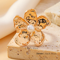 Цветок Старинные металлические перстни с жемчугом регулируемые для женщин, золотые, цветок