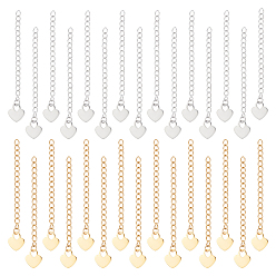 (52) Непрозрачная лаванда 40 шт. 2 цвета 304 удлинитель цепи из нержавеющей стали, концевые цепочки с подвесками в форме сердечек 202 из нержавеющей стали, золотые и нержавеющая сталь цвет, 59~65 мм, 20 шт / цвет