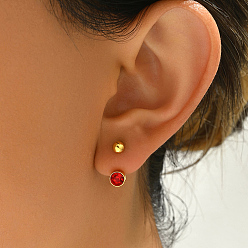 Красный 201 из нержавеющей стали кубического циркония серьги стержня, золотые, плоско-круглые, красные, 14x5 мм