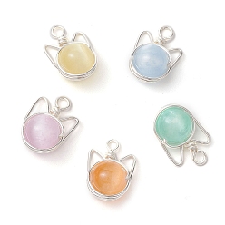 (52) Непрозрачная лаванда Подвески в обертке из окрашенной натуральной селенитовой медной проволоки, прелести кошачьей головы, серебро , разноцветные, 16.5x11.5x8.5 мм, отверстие : 2 мм