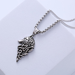 Нержавеющая Сталь Цвет Викинг пират голова волка 304 ожерелья с подвеской из нержавеющей стали, модный аксессуар для мужчин в стиле панк, цвет нержавеющей стали
