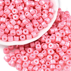 Pink Стеклянные бусины с перламутровым эффектом для выпечки, круглое отверстие, цилиндр, розовые, 4x5.5 мм, отверстие : 1.8 мм, Около 2500 шт / фунт