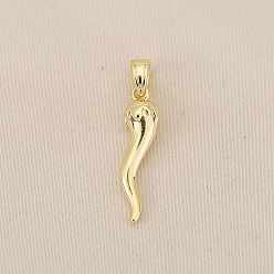 Настоящее золото 18K Латунные подвески, без кадмия, без никеля и без свинца, чили, реальный 18 k позолоченный, 22x5.5x5 мм, отверстие : 4.5x2.5 мм